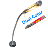 Rugen Table-Mount Reading Light – Chrome with Brown Leather, Switch &amp; Dimmer | Warm White / Red