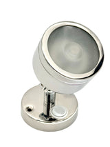 Little Inagua stainless LED reading light with round base side perspective
