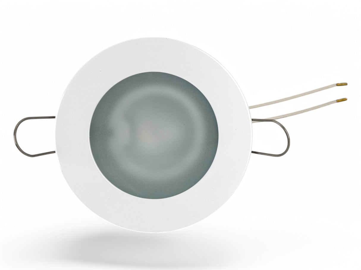 Kingston white 4 inch marine ceiling light with spring mount IP55-rated