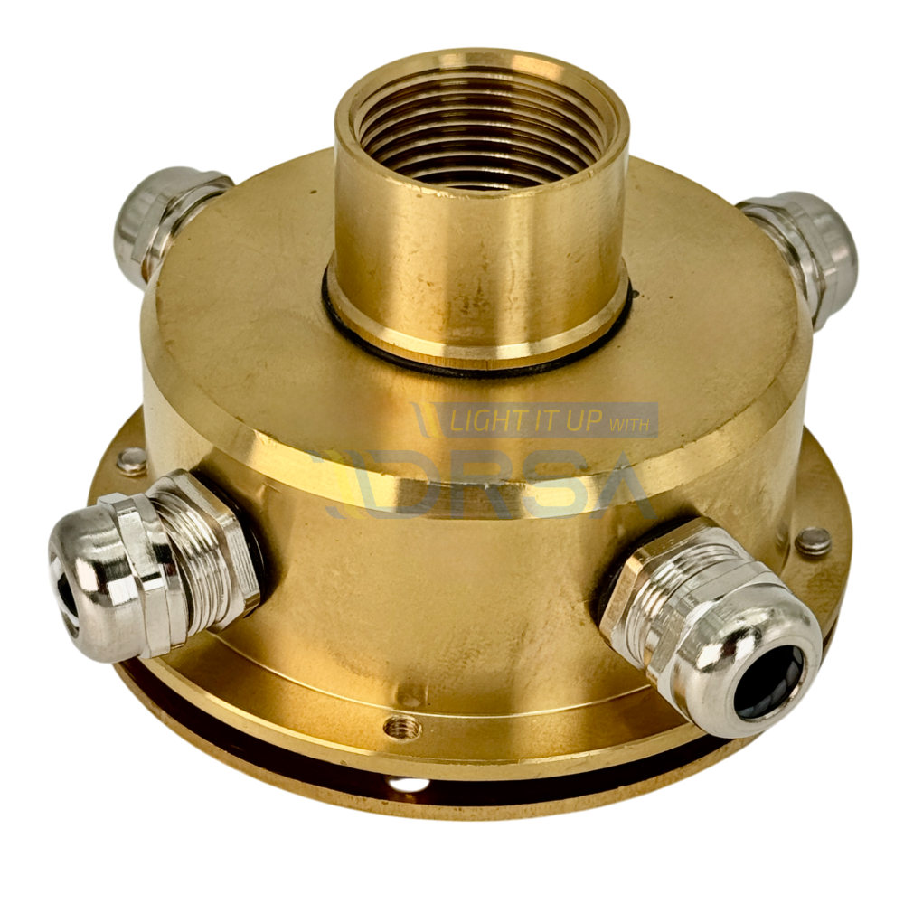 Bronze underwater junction box with four sealed ports

