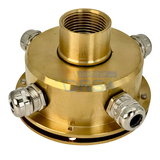 Bronze underwater junction box with four sealed ports

