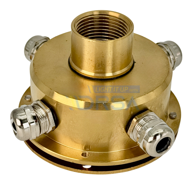 Bronze underwater junction box with four sealed ports

