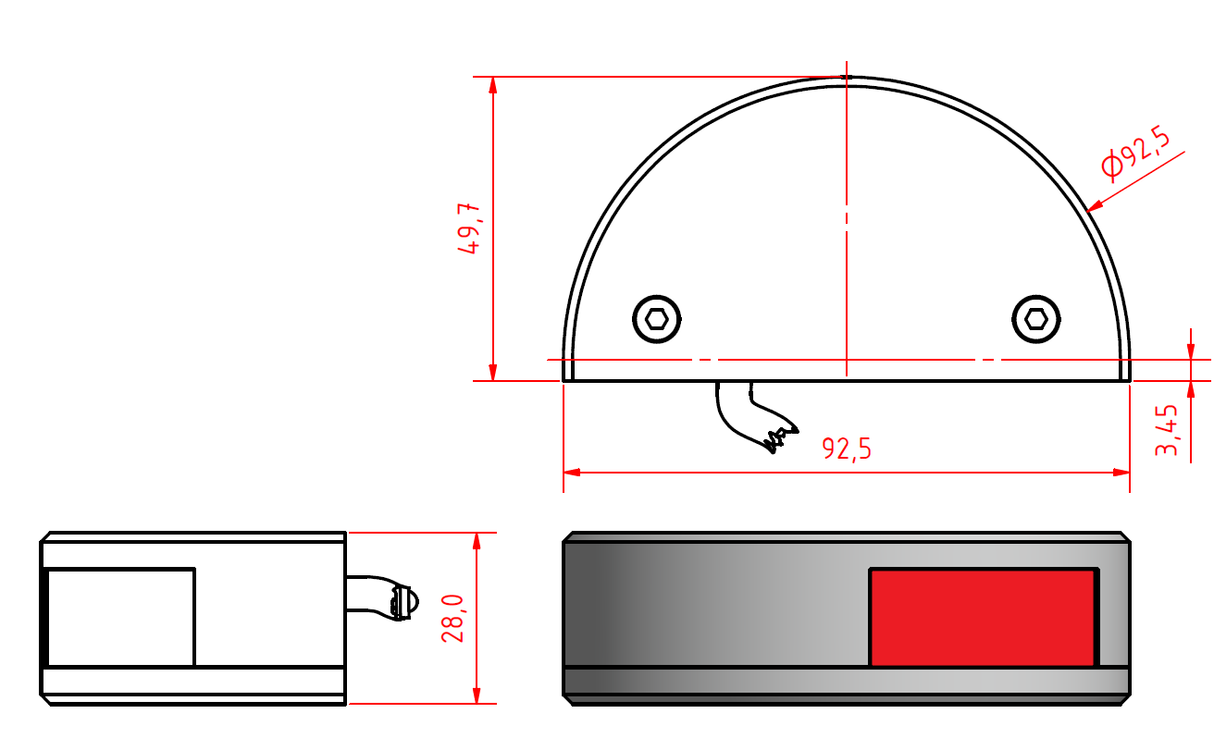 Lopolight 101-002 Series – Port Side Light – 1NM  – Red – Silver Housing
