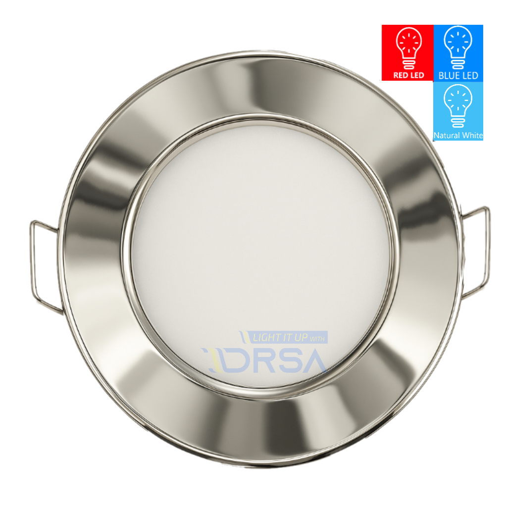 Energy-efficient ML-4 RED BLUE natural WHITE LED recessed downlight designed to replace 90mm stainless steel fixture  
