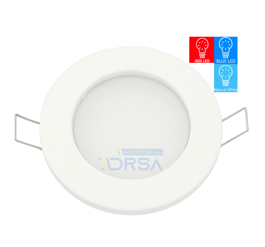 Energy-efficient ML-4 RED BLUE natural WHITE LED recessed downlight designed to replace 90mm white fixture  

