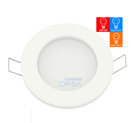 Energy-efficient ML-4 RED BLUE warm WHITE LED recessed downlight designed to replace 90mm white fixture  
