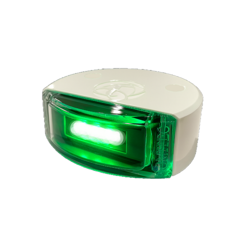 Green LED light with white base on a white background 101838