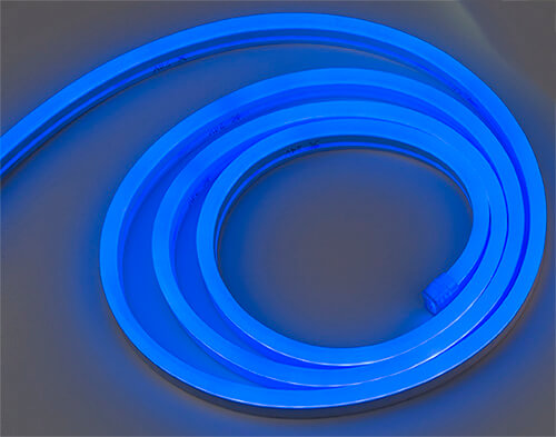 5M ECLIPSE SNL100 RGB neon flex light on boat gunwale, Flexible dot-free RGB LED strip for marine curves, IP68 waterproof blue led
