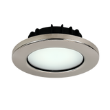 Polished stainless Imtra LED fixture installed overhead cool white

