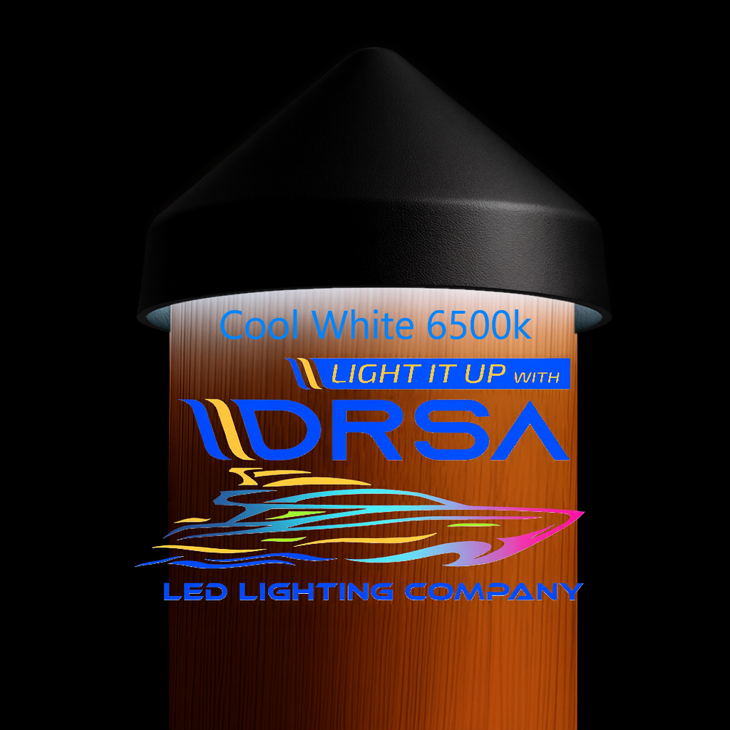 Black LED Dock Piling Light Cap Cool White – 12V DC Marine Lighting