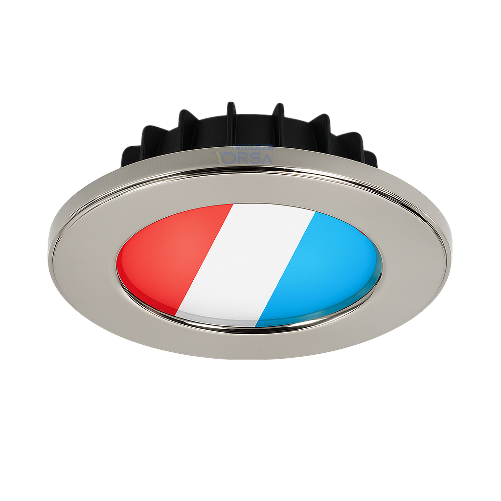 Pool PowerLED downlight in polished stainless steel tri color red blue cool white

