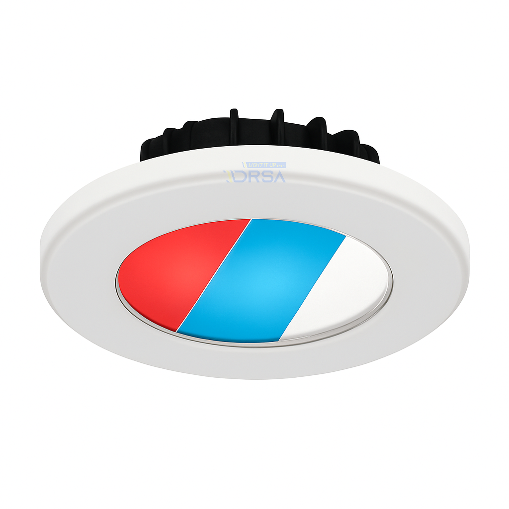 Pool PowerLED downlight in white finish steel tri color red blue cool white
