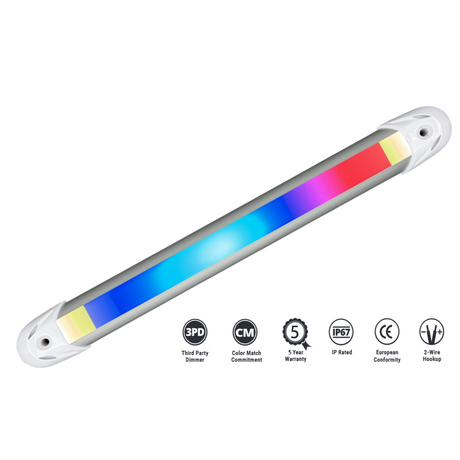 Rail2 12ich LED utility light, high output, warm white OR SPECTRUM-color options, water-sealed no background.