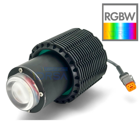 SV10 RGBW underwater light installed in marine aluminum housing retrofit kit