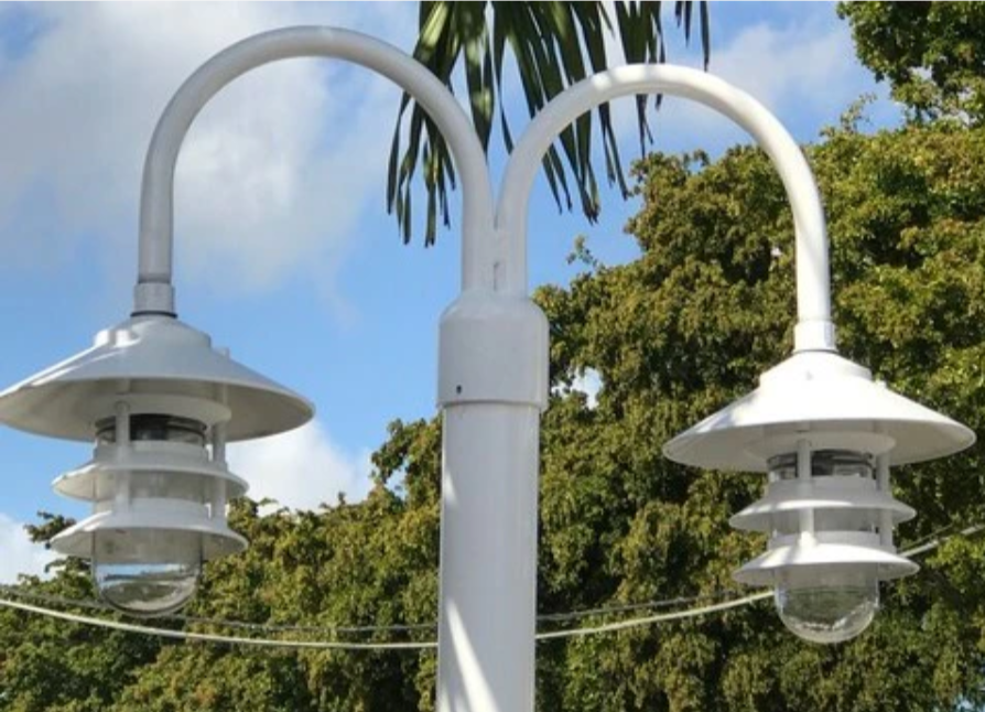 White Aluminum Round Post with Double LED Pagoda Dock Light 