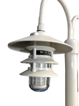 White Aluminum Round Post with Double LED Pagoda Dock Light close up