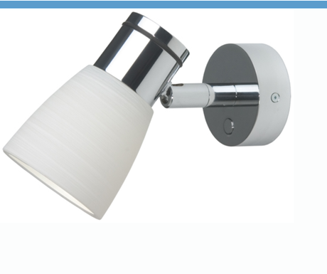 Chrome Munich wall light with white glass shade and dimmer

