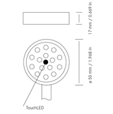 Black F4 TouchLED light with flexible gooseneck arm for bulkhead mount diagram