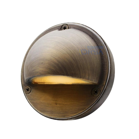 Brass warm white G4 12V step light fixture with frosted lens

