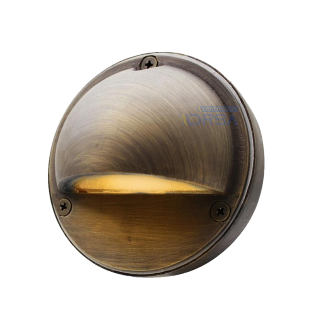 Brass warm white G4 12V step light fixture with frosted lens

