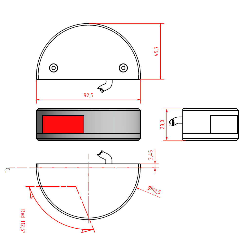 Lopolight 301-002 red LED port navigation light Housing diagram
