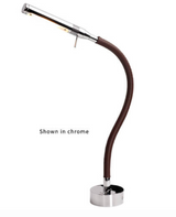 Rugen Table-Mount Reading Light – Chrome with Brown Leather, Switch &amp; Dimmer | Warm White / Red