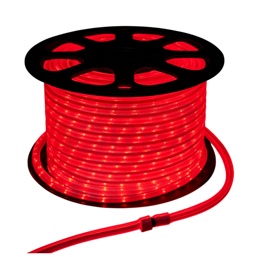 3/8 inch red LED rope light roll in 120V AC no background

