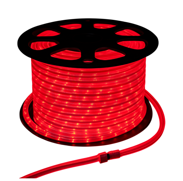 3/8 inch red LED rope light roll in 120V AC no background
