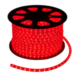 3/8 inch red LED rope light roll in 120V AC no background side view

