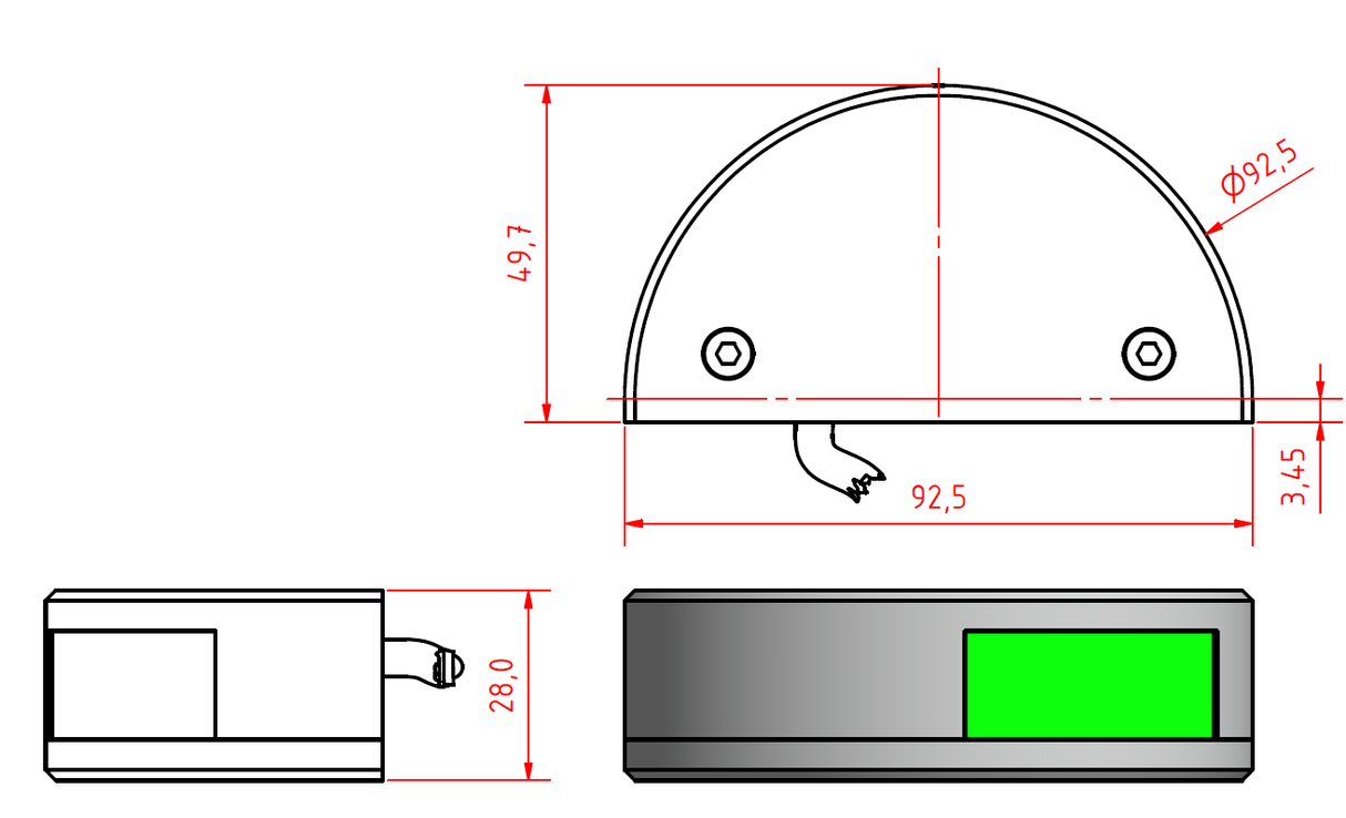 Lopolight 101-001 green starboard navigation light diagram of product 

