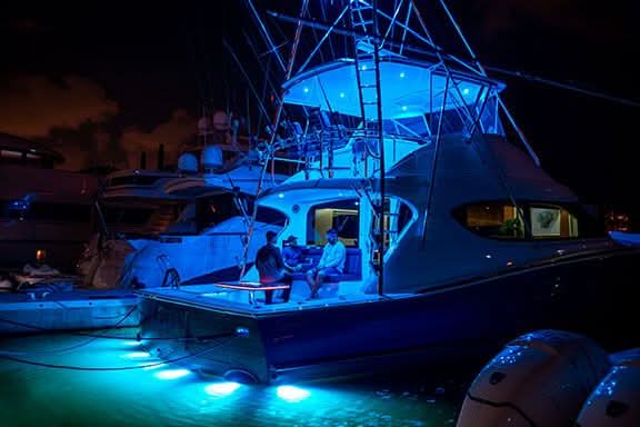 SeaBlaze Typhoon surface mount Underwater Light in blue led at night