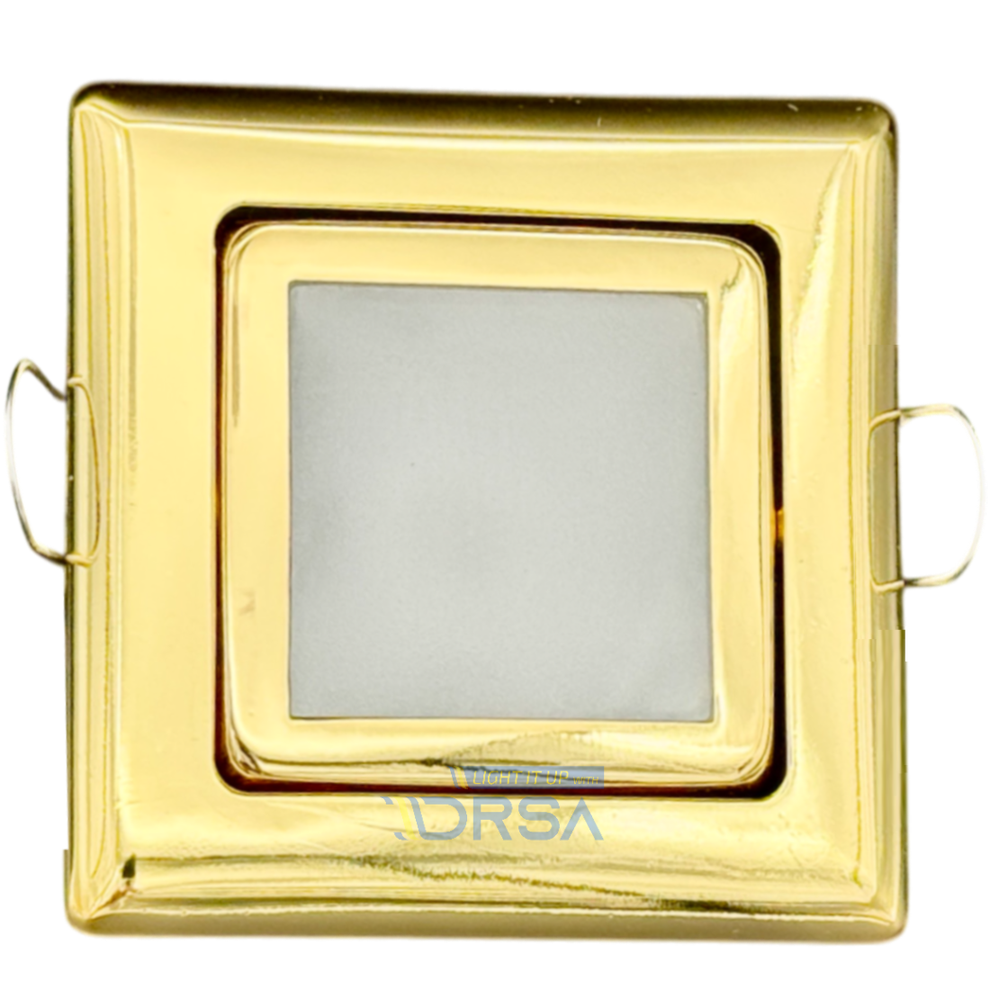 DRSA Expedition Square Marine Downlight with gold-plated finish and 12-24V G4 socket
