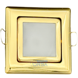 DRSA Expedition Square Marine Downlight with gold-plated finish and 12-24V G4 socket
