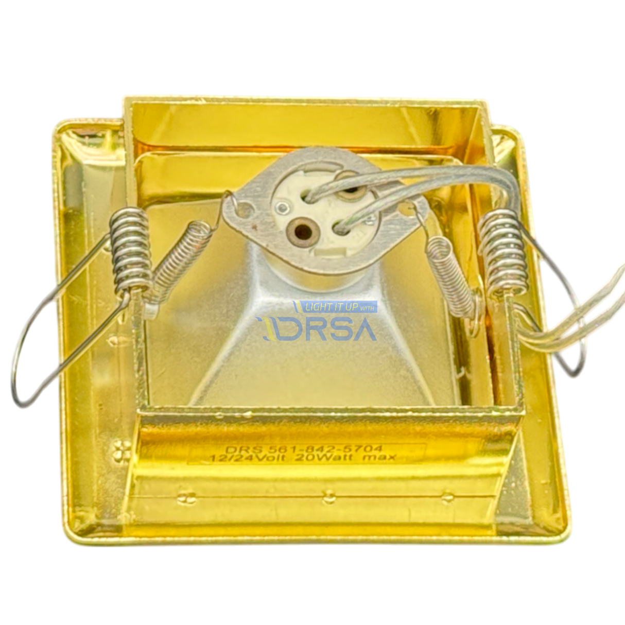 Versatile square LED downlight with G4 bulb compatibility and elegant gold finish back view
