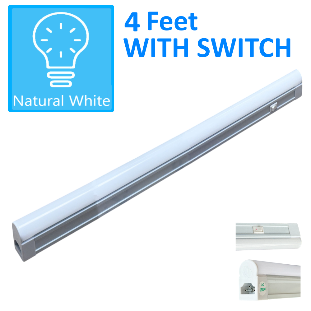 Sleek LED Utility Light 4FT 4000K natural white with switch no background

