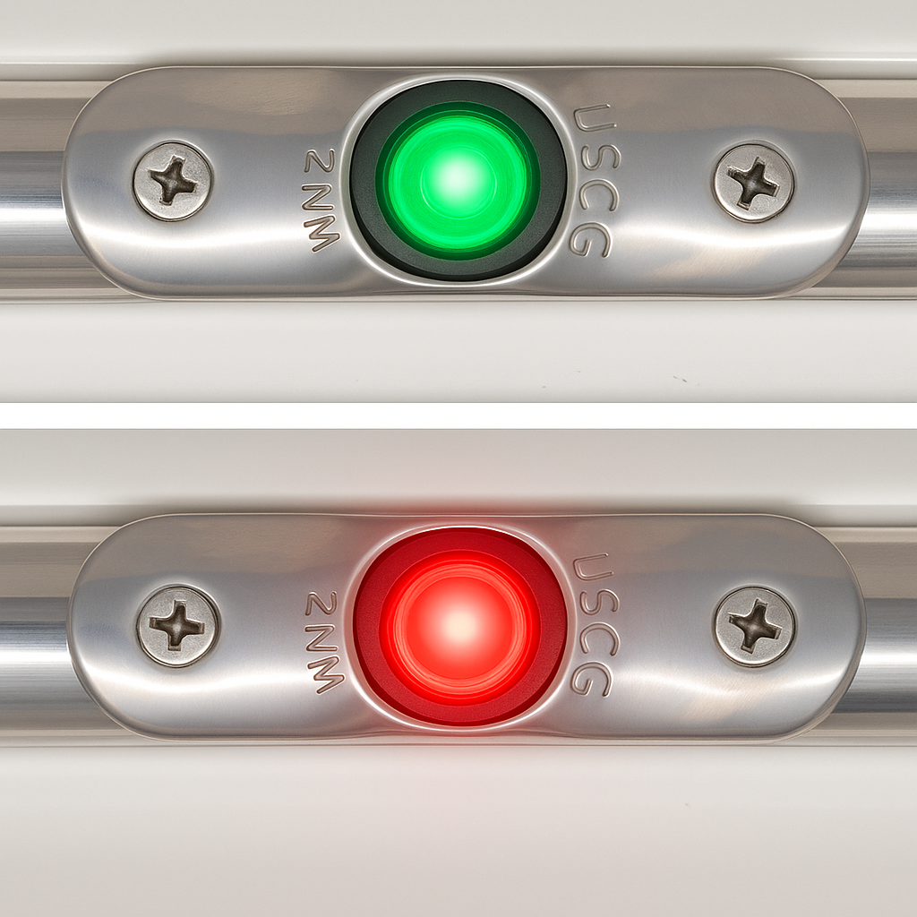 TACO Rub Rail Mounted LED Navigation Light Set with red and green led