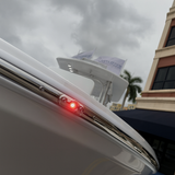 ACO rub rail navigation light set with compact red LED design on centerconsole at palm harbor marina.