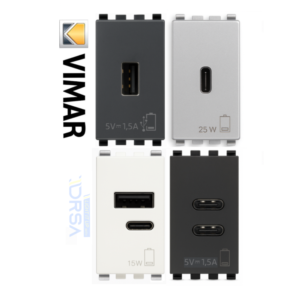 Vimar Arké 19292 USB Charging Outlet collage of outlet options