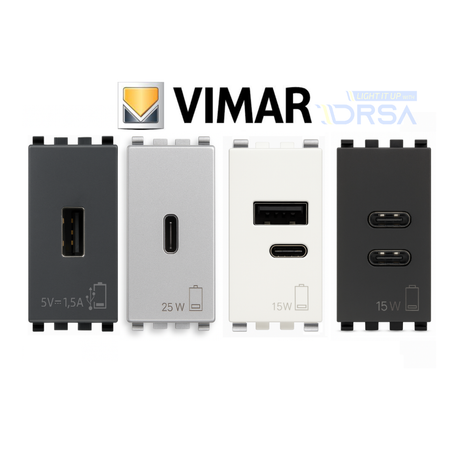 Vimar Eikon USB Supply Units usb c usb  25W 15W White , silver , gray color options 
