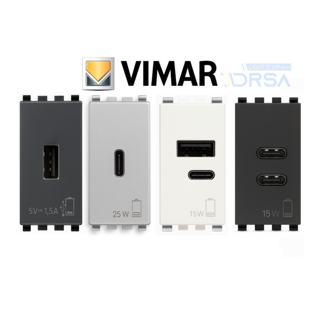 Vimar Eikon USB Supply Units usb c usb  25W 15W White , silver , gray color options 
