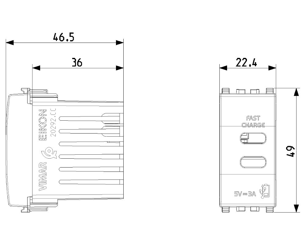 Vimar Eikon 20292 USB Supply Unit in USB C + USB C diagram
