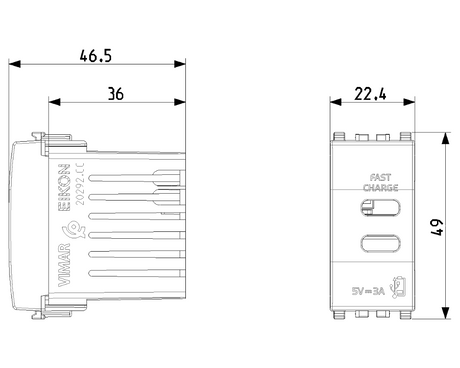 Vimar Eikon 20292 USB Supply Unit in USB C + USB C diagram
