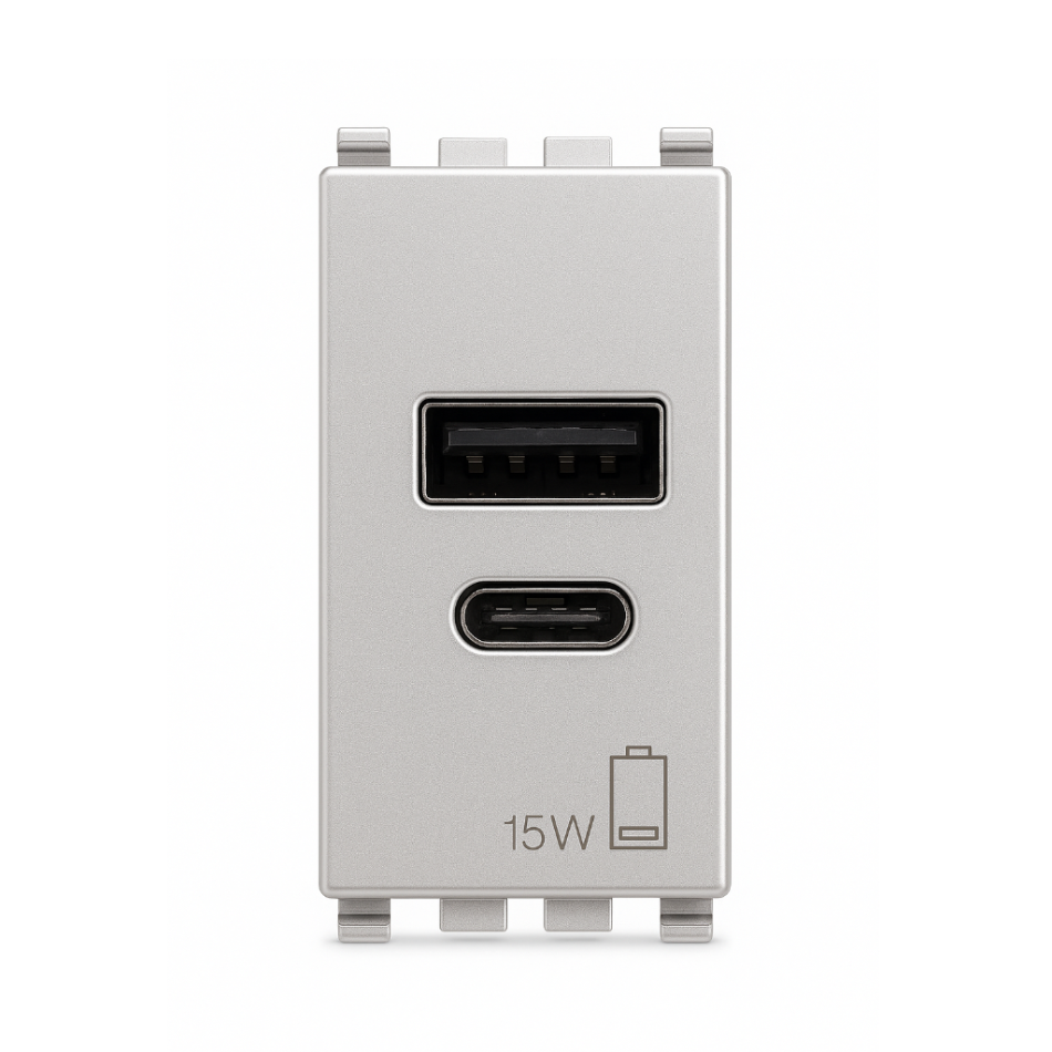 Vimar Eikon 20292  USB-A and USB-C silver finish front view