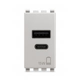 Vimar Eikon 20292  USB-A and USB-C silver finish front view