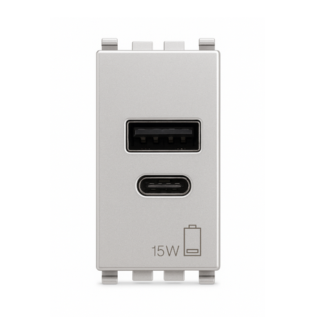 Vimar Eikon 20292  USB-A and USB-C silver finish front view