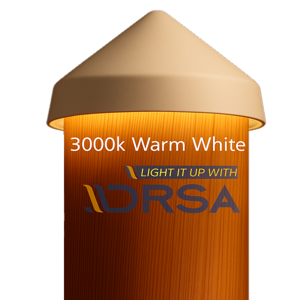 LED piling light with '3000k Warm White' label and 'DRSA' branding on a white background