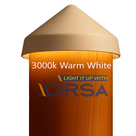 LED piling light with '3000k Warm White' label and 'DRSA' branding on a white background