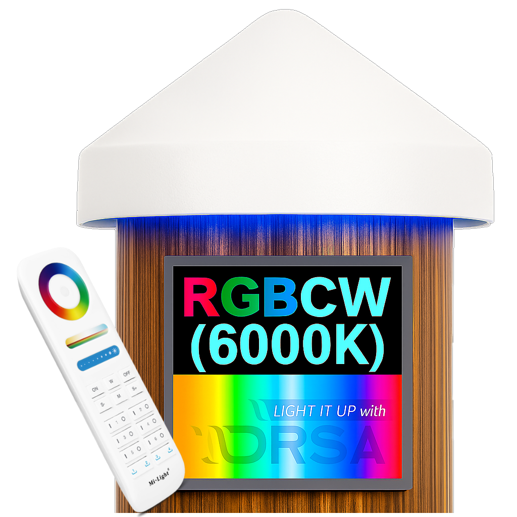 White LED Dock Piling Light Cap – 12V DC  RGBCW with remote 