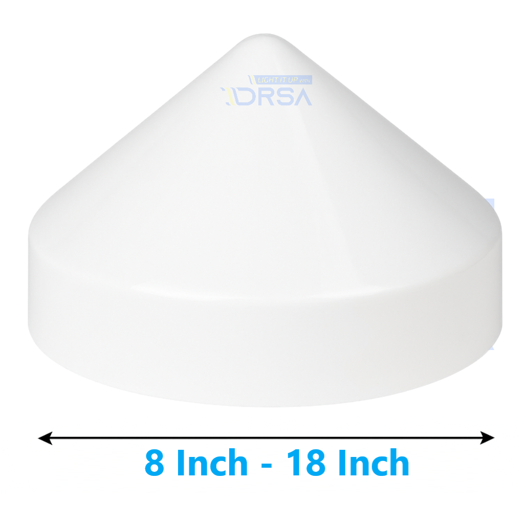 White Cone Dock Piling Cap with size diagram no background