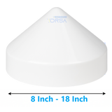 White Cone Dock Piling Cap with size diagram no background